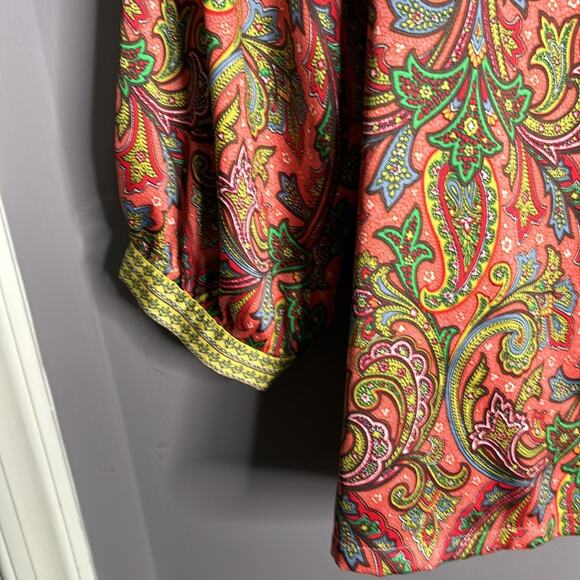 Loft Pink and Green Paisley Print Long Sleeve Silky Blouse Size Small - Picture 4 of 8